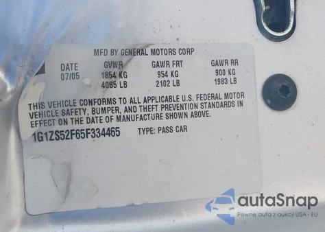 2005 Chevrolet Malibu z USA, uszkodzony, nr VIN 1G1ZS52F65F334465